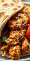 Grilled chicken wraps with colorful vegetables in a warm tortilla on a plate photo