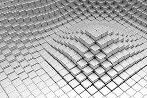 Silver Cubes Pyramid, Abstract of a pyramid structure composed of numerous silver cubes, creating captivating visual texture and depth, 3d rendering photo