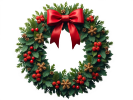 A wreath with red berries and a bow png