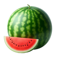 Crisp watermelon slices bursting with flavor, set next to a plump whole watermelon, ready to quench your thirst on a sunny day. png