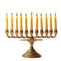 Illuminated Menorah with Lit Candles on Golden Candelabrum png