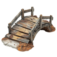 Weathered Wooden Footbridge with Worn Planks and Simple Railings on Transparent Background png