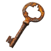 Heavily Corroded Key with Round Bow and Extensive Rust Damage on Transparent Background png