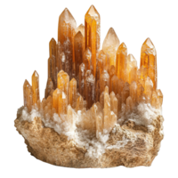 Beautiful Orange and Clear Quartz Crystal Specimens on Rocky Base png
