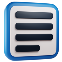 align text left 3d icon. graphic design 3d icon illustration. 3d design style. 3d rendering png