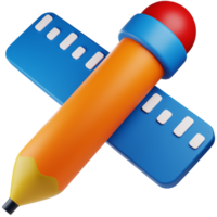 pencil and ruler graphic design 3d icon illustration. 3d design style. 3d rendering png