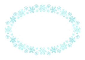 Snowflakes frame. Simple horizontal oval winter border with big and small cartoon snowflakes. Watercolor background template for cards, plates or shopping bags with empty place for text in center png