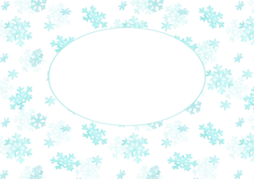 Horizontal background of snowflakes with white oval for text. Simple pattern with hand-drawn falling watercolor snowflakes shapes. Winter template for covers, postcards, posters, etc. png