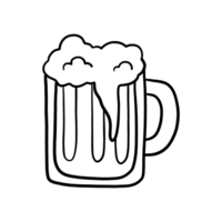 A simple black-and-white line art illustration of a beer mug filled with foam. The drawing features clean lines and a minimalist design, perfect for icons or print designs. png