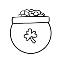line art of a pot of gold with a three-leaf clover. Perfect for St. Patrick's Day designs, this image symbolizes luck and fortune. png