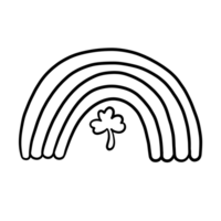A minimalist black and white illustration of a St. Patrick's Day rainbow. Drawn in a simple outline and with a shamrock leaf in the center. This design is perfect for creating something simple. png