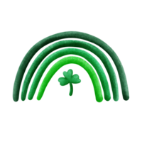 A digital illustration of a rainbow made entirely of green, symbolizing St. Patrick's Day. A four-leaf clover is placed in the center of the rainbow, representing luck and good fortune. png