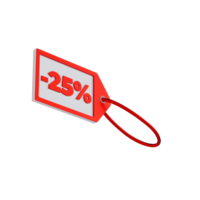 Red 25 Percent Discount Tag - Medium Low View at 45 Degrees png