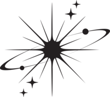 Line icon of star. Y2k shiny element. Sparkles and glitter symbol. Retro graphic of minimal figure. Magic black twinkles sun and moon with cosmic orbits png