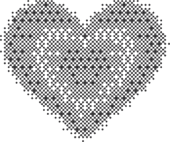 Pixel pattern shape. Textured heart with bitmap Y2k dither gradient. Retro computer game graphic effect. Halftone grunge illustration png