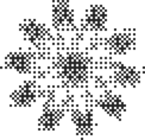 Pixel pattern shape. Textured flower with bitmap Y2k dither gradient. Retro star with old computer game graphic effect. Halftone grunge illustration png