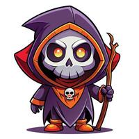 cartoon grim reaper with a staff and a skull vector