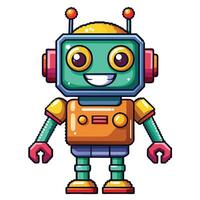 a pixel robot with headphones and a smile vector