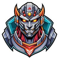 a robot head with red eyes and a red helmet vector