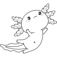 Outline cute Axolotl. Little cartoon character png