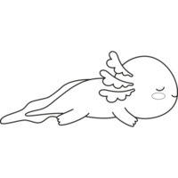 Outline Lying and sleeping Axolotl. Line drawing png
