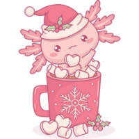 Christmas Axolotl in red cup Hot Cocoa with Marshmallows png