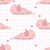 Seamless pattern with cute sleeping Axolotl on checkered background png