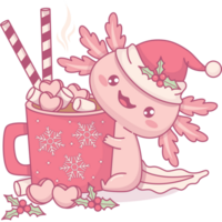 Christmas Axolotl Santa with Hot Cocoa with Marshmallows png