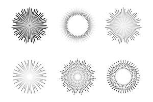 Sunburst ink hand drawn set vector
