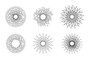 Retro Sun burst shape. Vintage logo, label, badge. Isolated design element. Minimal black fireworks explosion vector