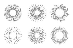 Hand drawn sunburst sketch Abstract element design set Decorative textures collection vector
