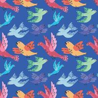 Seamless pattern. Handdrawn cute colorful birds on it. vector
