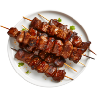Delicious Meat Skewers with Grilled Seasoning and Side Garnish png