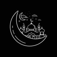 Ramadan Kareem background with moon stars mosque in the clouds. Ramadan mubarak Greeting card invitation for muslim community. illustration in mono line style. vector