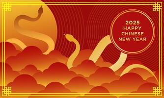 Chinese new year 2025 zodiac snake golden silhouette with oriental decorative elements. Year of the snake background with clouds pattern vector