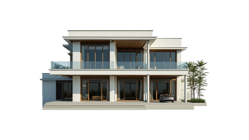 Modern Two-Story House with Large Windows and Deck png