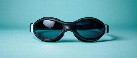 Protective sports goggles on teal background photo