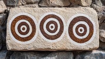 Decorative stone slab with concentric circle patterns photo