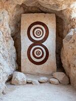 ancient stone carving with concentric circle design photo