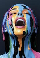 Colorful abstract face with open mouth photo