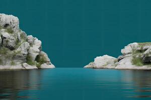 serene lake surrounded by rocky cliffs photo