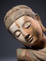 ancient buddhist sculpture with intricate details photo