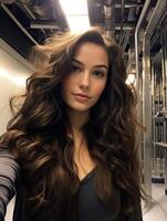 Glamorous woman with wavy brown hair photo