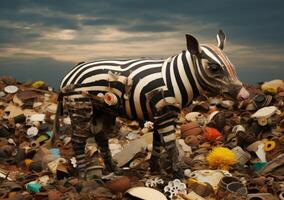 Zebra statue made from recycled materials photo