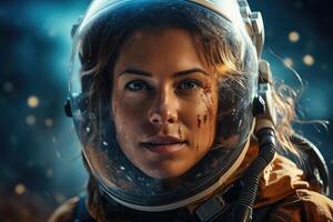 astronaut in space suit with worried expression photo