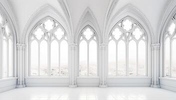 Elegant gothic cathedral interior with arched windows photo