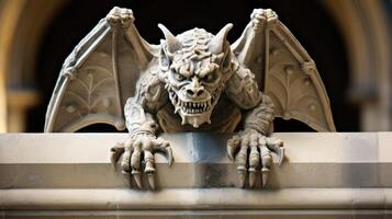 Menacing gargoyle statue with sharp teeth and claws photo