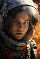 Astronaut in spacesuit with intense expression photo
