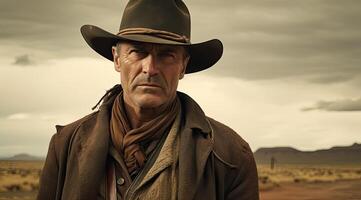 Rugged cowboy in the desert photo