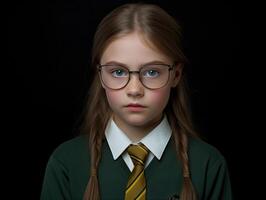 young student in school uniform with serious expression photo